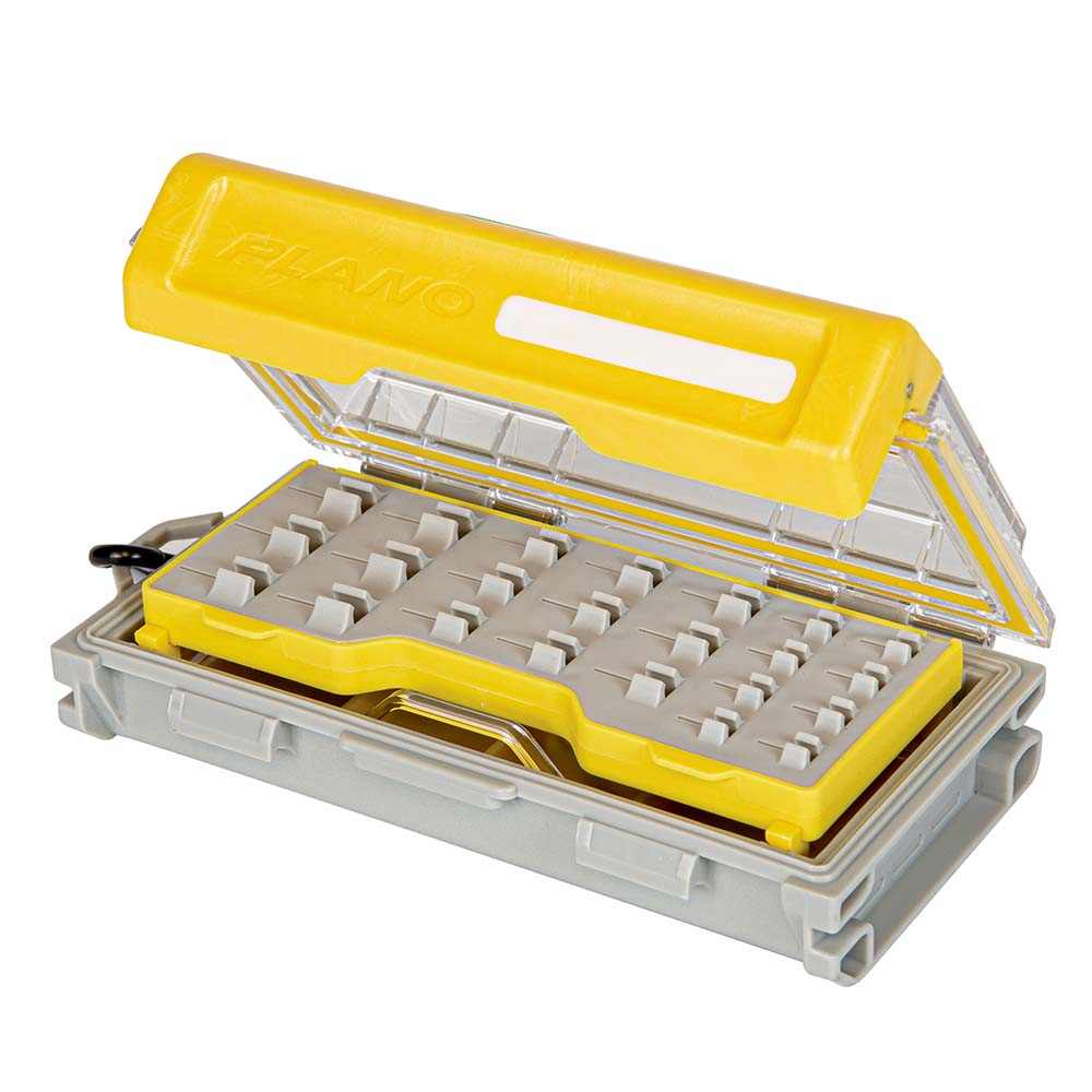 Plano EDGE Micro Jig Box with waterproof seal, multiple storage layers, and clear lid for fishing tackle organization