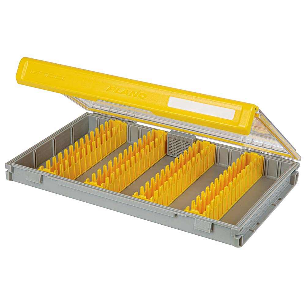 Plano EDGE waterproof vertical jig and spybait tackle box with moisture-wicking dividers and rust protection