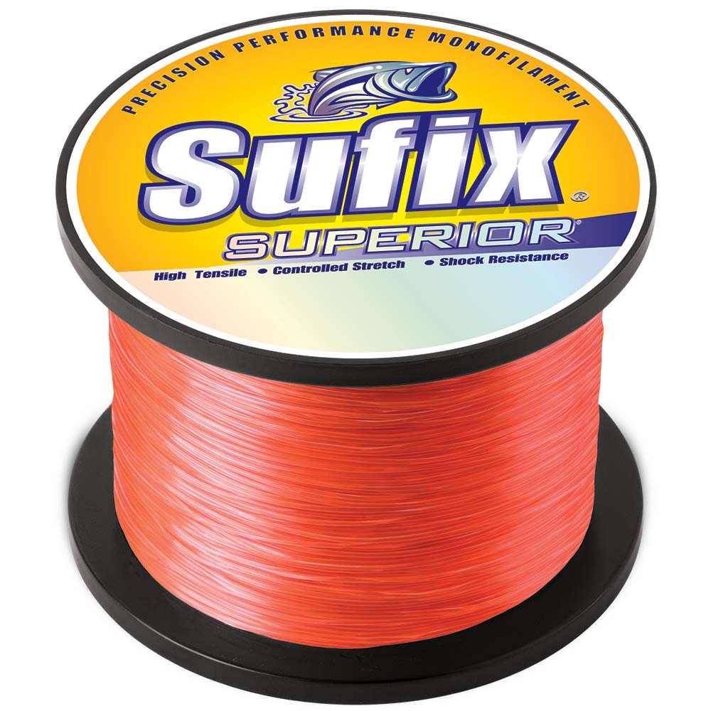 Sufix Superior Neon Fire Monofilament fishing line spool, 25lb test, 4710 yards, neon orange color