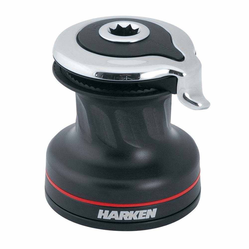 Harken 15 self-tailing radial aluminum winch with diagonal ribbed drum and ergonomic handle
