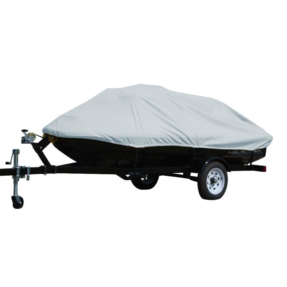 Grey Poly-Flex II styled-to-fit cover for 4 seater personal watercrafts on trailer