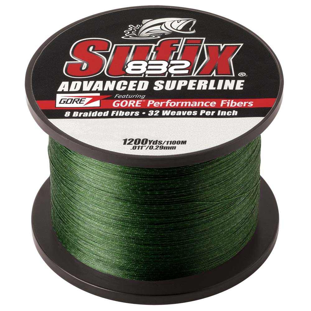 Sufix 832 Advanced Superline 10lb low-vis green braided fishing line spool 1200 yards