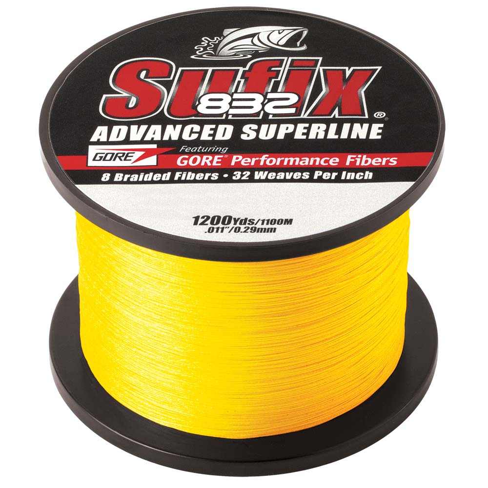 Sufix 832 Advanced Superline 10lb hi-vis yellow braided fishing line spool 1200 yards