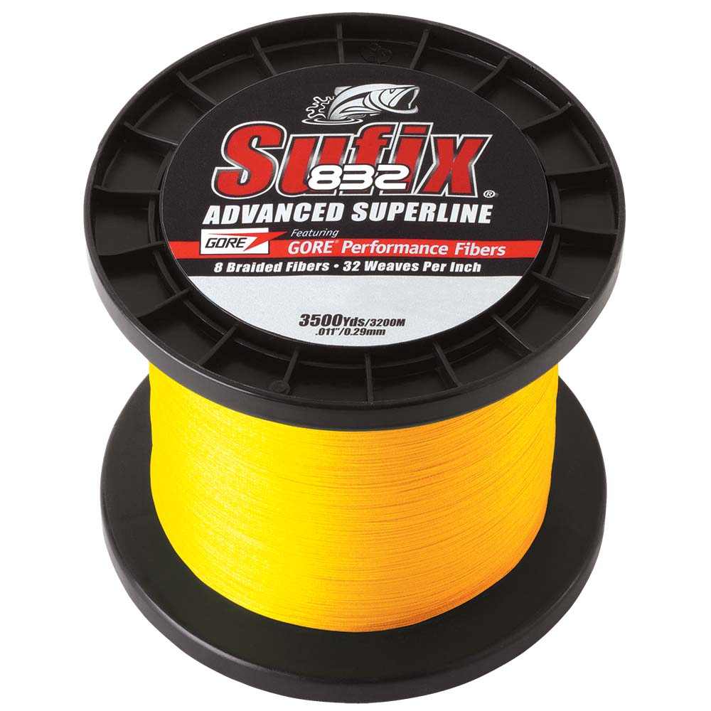 Sufix 832 Advanced Superline 10lb hi-vis yellow braided fishing line spool 3500 yds