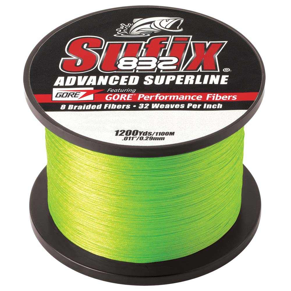 Sufix 832 Advanced Superline 30lb neon lime fishing braid 1200 yards spool