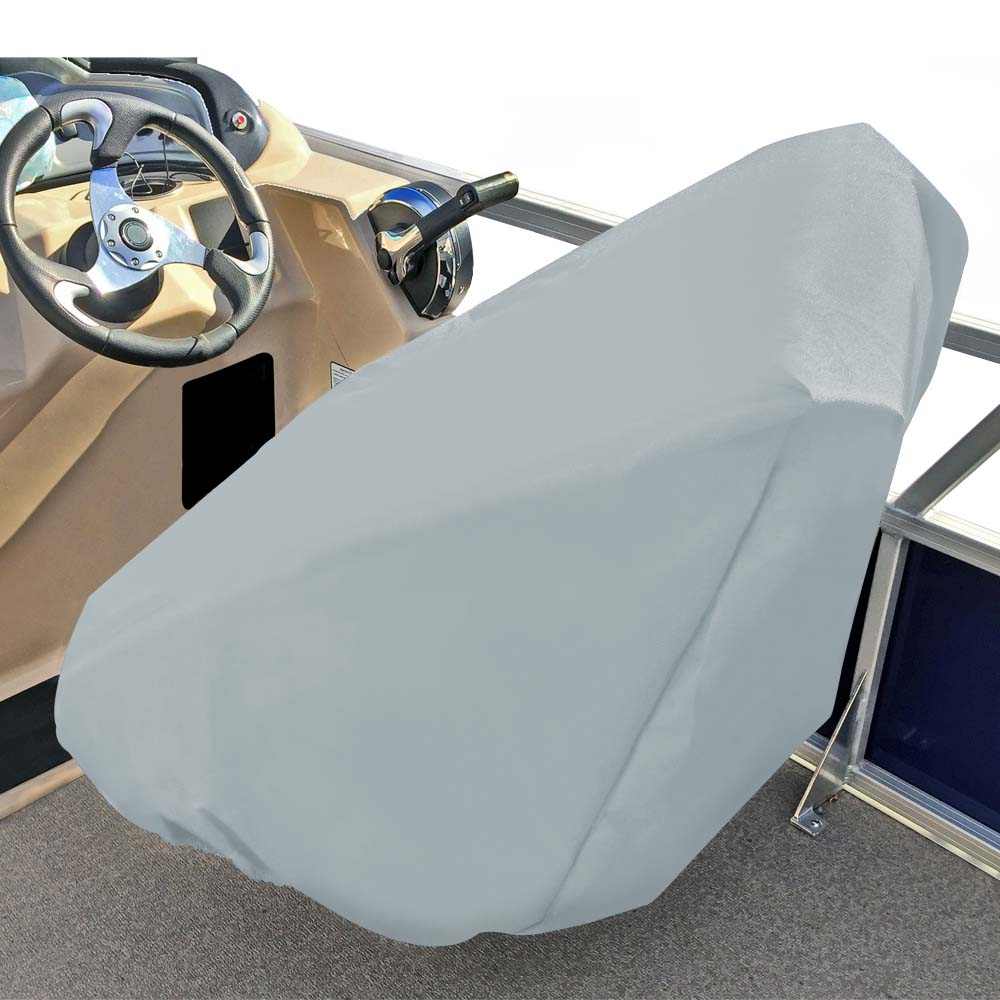 Grey Carver Poly-Flex II captain's chair cover protecting boat seat from UV and dirt