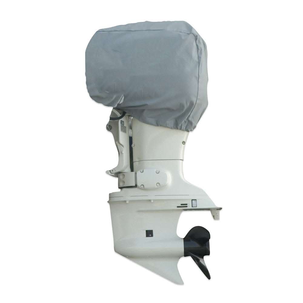Carver Sun-DURA grey universal motor cover on white outboard boat motor