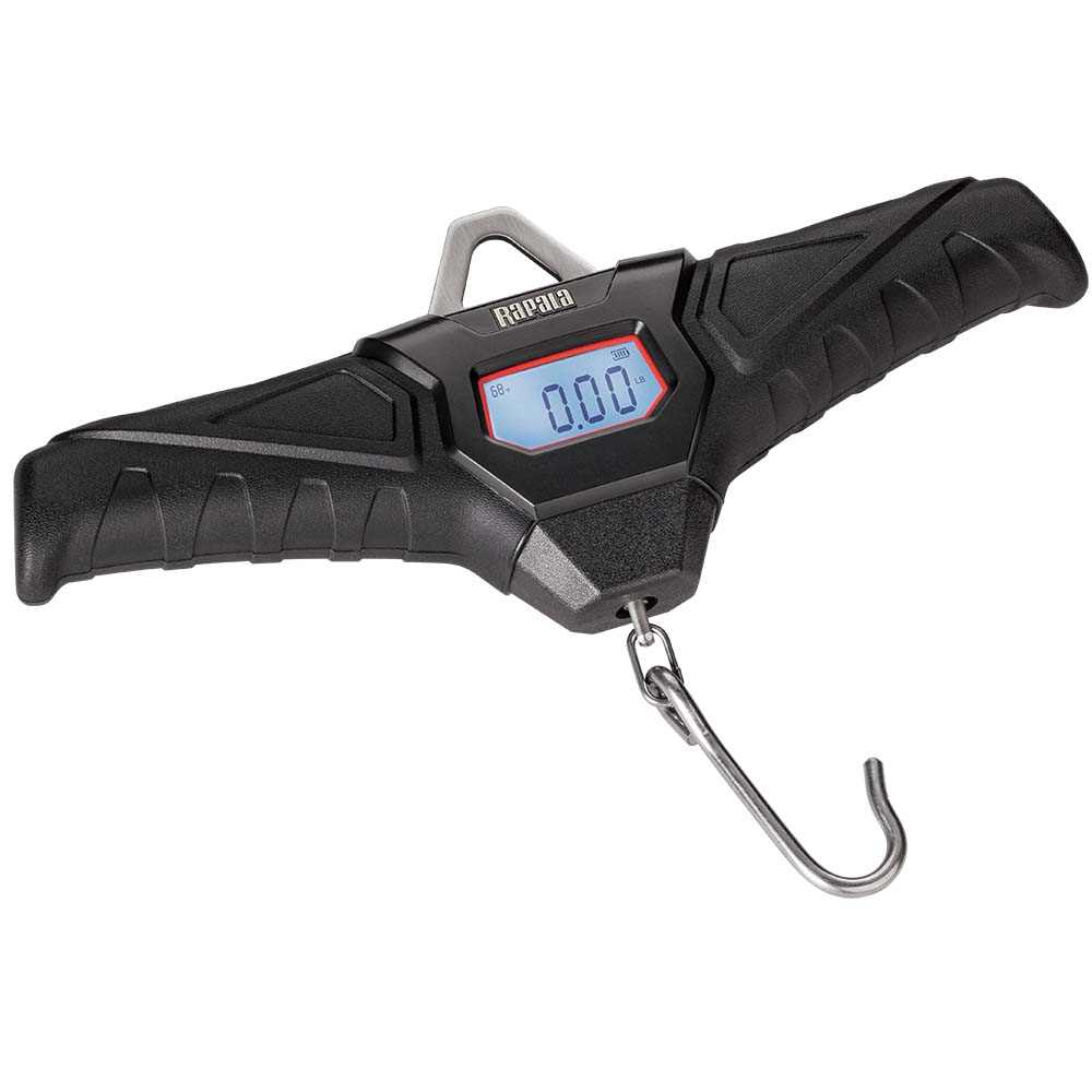 Rapala 100lb digital fishing scale with dual display and ergonomic handles