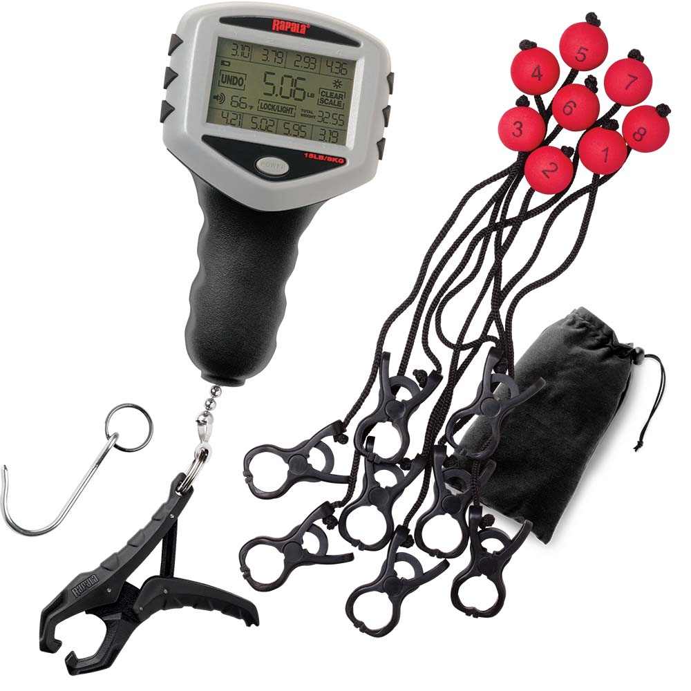 Rapala Touch Screen Tournament Scale 15lb digital fishing scale with 8 storage locations and culling system