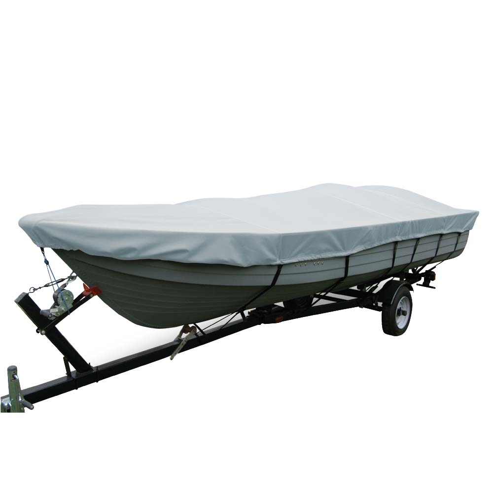 Carver Poly-Flex II styled-to-fit grey boat cover for 13.5' V-Hull fishing boats without motor