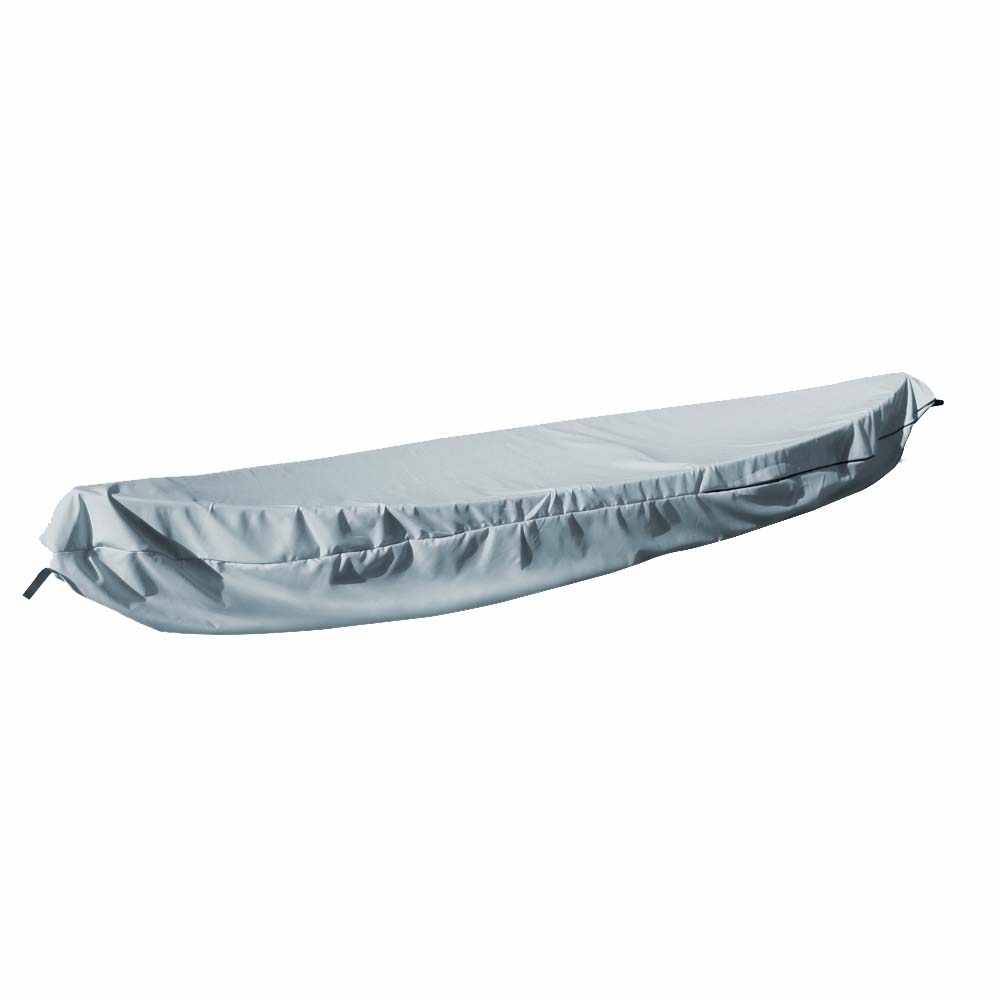 Poly-Flex II grey specialty cover for 14-foot canoes with durable water-resistant fabric and carrying handles