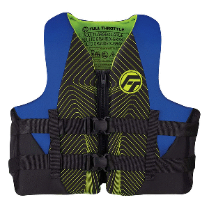 Full Throttle Adult Rapid-Dry Life Jacket L/XL blue black with front zipper and adjustable belts for watersports