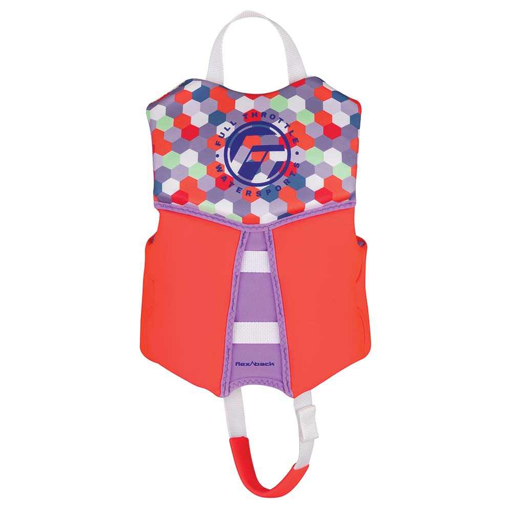 Full Throttle Child Life Jacket in pink with rapid-dry fabric and flexible back design