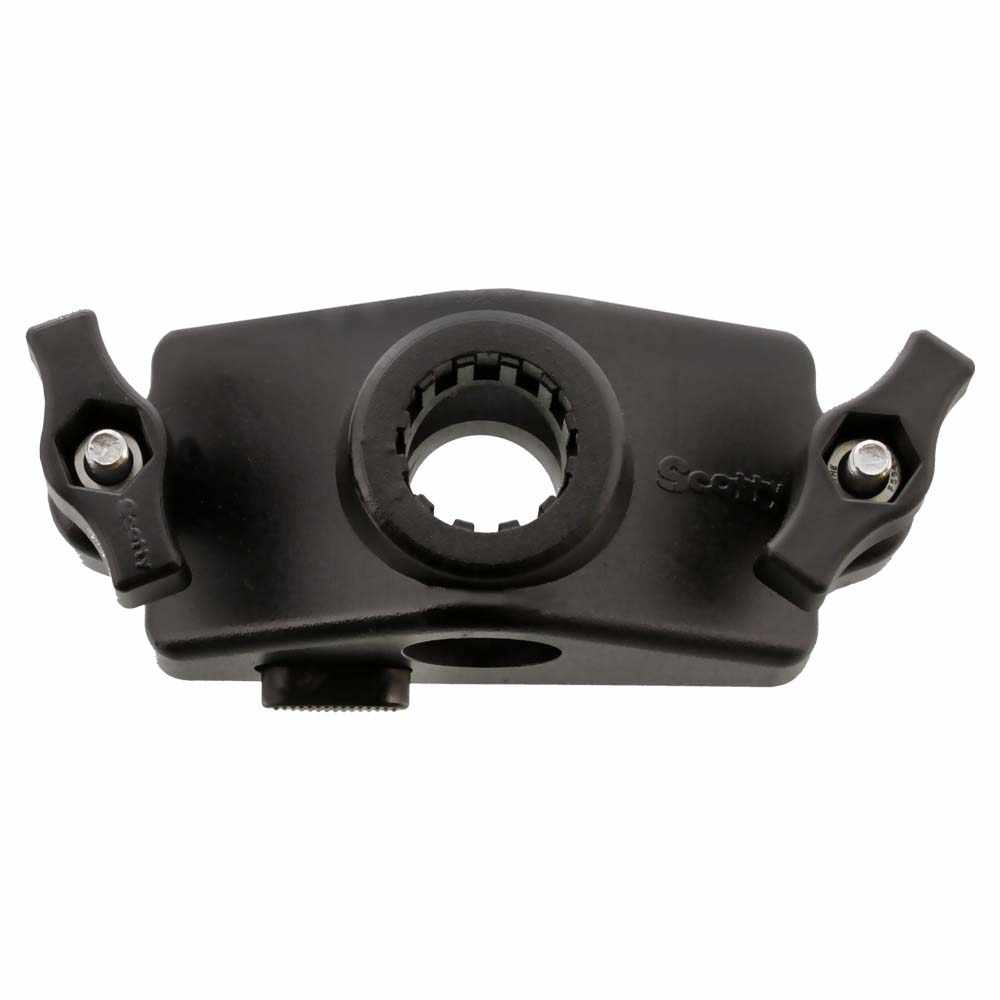 Scotty 0343 locking gunnel track mount in black with T-knobs and tool-free installation