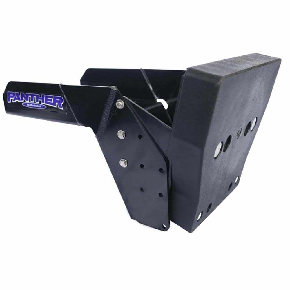 Panther Swim Platform outboard motor bracket for up to 20HP engines with adjustable mounting and black powder-coated aluminum construction