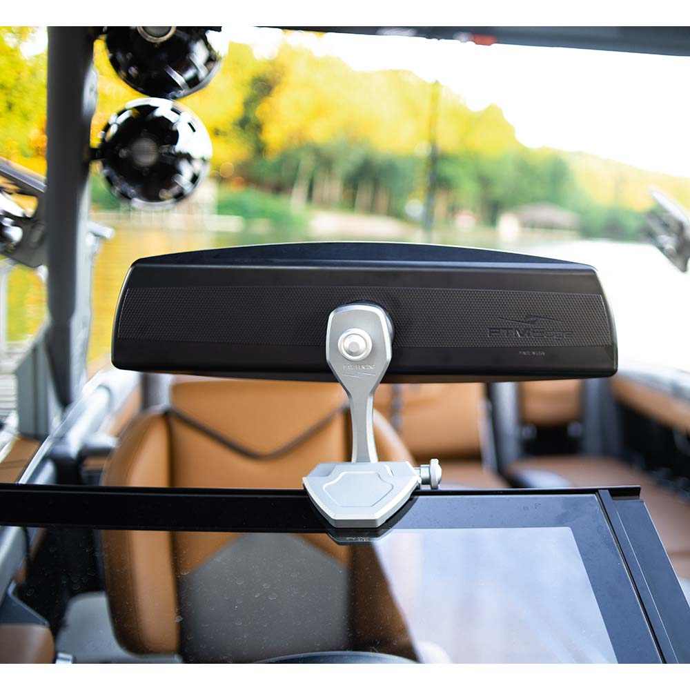 PTM Edge VR-140 Pro black boat mirror with clear wide-view reflective surface and adjustable mount