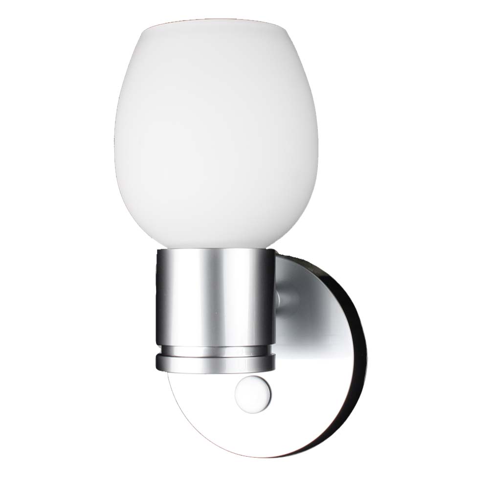 Lunasea LED Wall Light with brushed nickel finish and tulip glass shade, touch dimming, warm white light, wall mounted