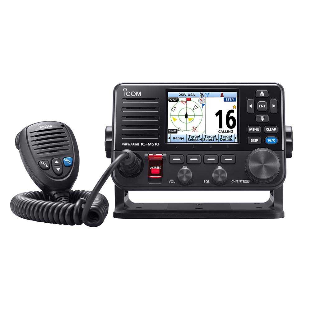 Icom M510 PLUS VHF marine radio with AIS receiver and color display in black