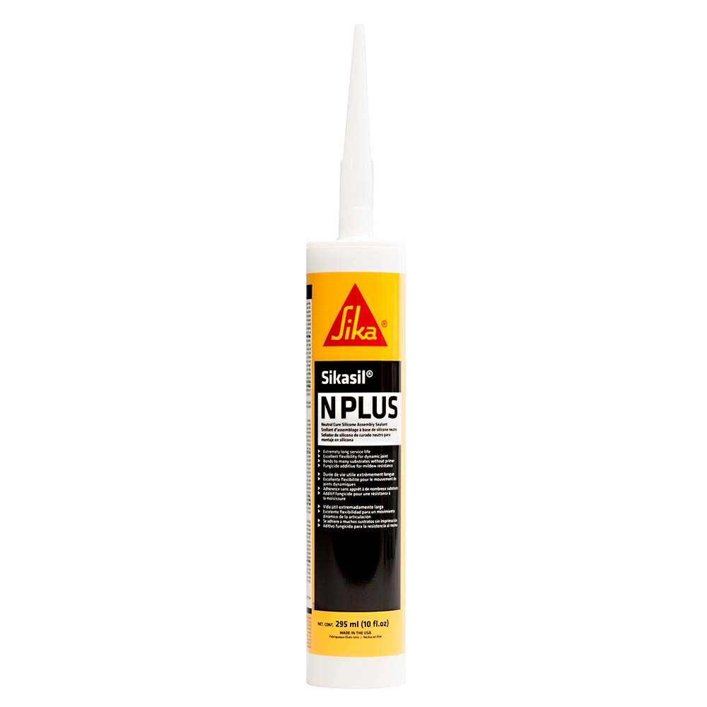 Sika Sikasil-N Plus 10oz clear silicone sealant with nozzle for flexible, long-lasting sealing and bonding.