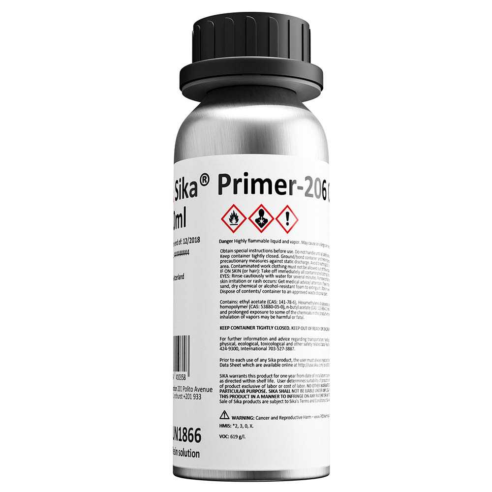 Sika Primer-206 G+P black solvent-based primer 250ml bottle for enhanced adhesion on various substrates