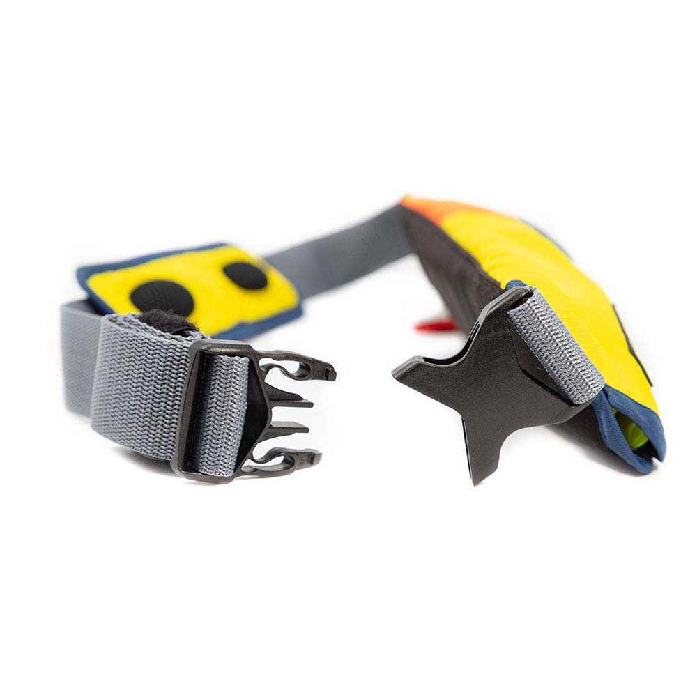 Bombora Type V Inflatable Belt Pack RAD1619 with adjustable gray strap and yellow flotation pouch