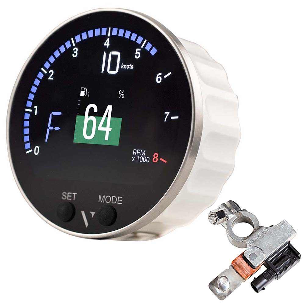 Veratron 85mm VMH-35 multifunction marine gauge with battery sensor and sleek black-glass display