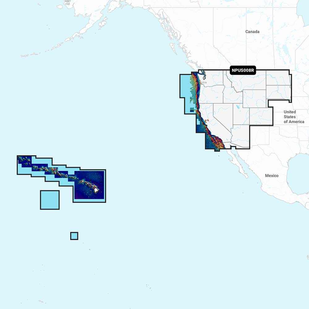 Navionics Platinum+ NPUS008R U.S. West detailed nautical chart coverage map with advanced bathymetry and satellite overlays