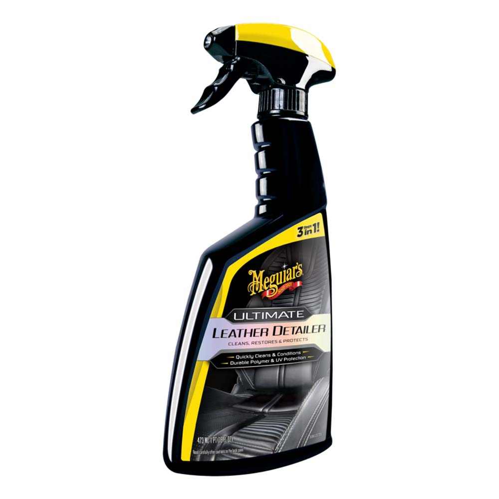 Meguiar's Ultimate Leather Detailer 16oz bottle for cleaning, conditioning, and protecting leather surfaces