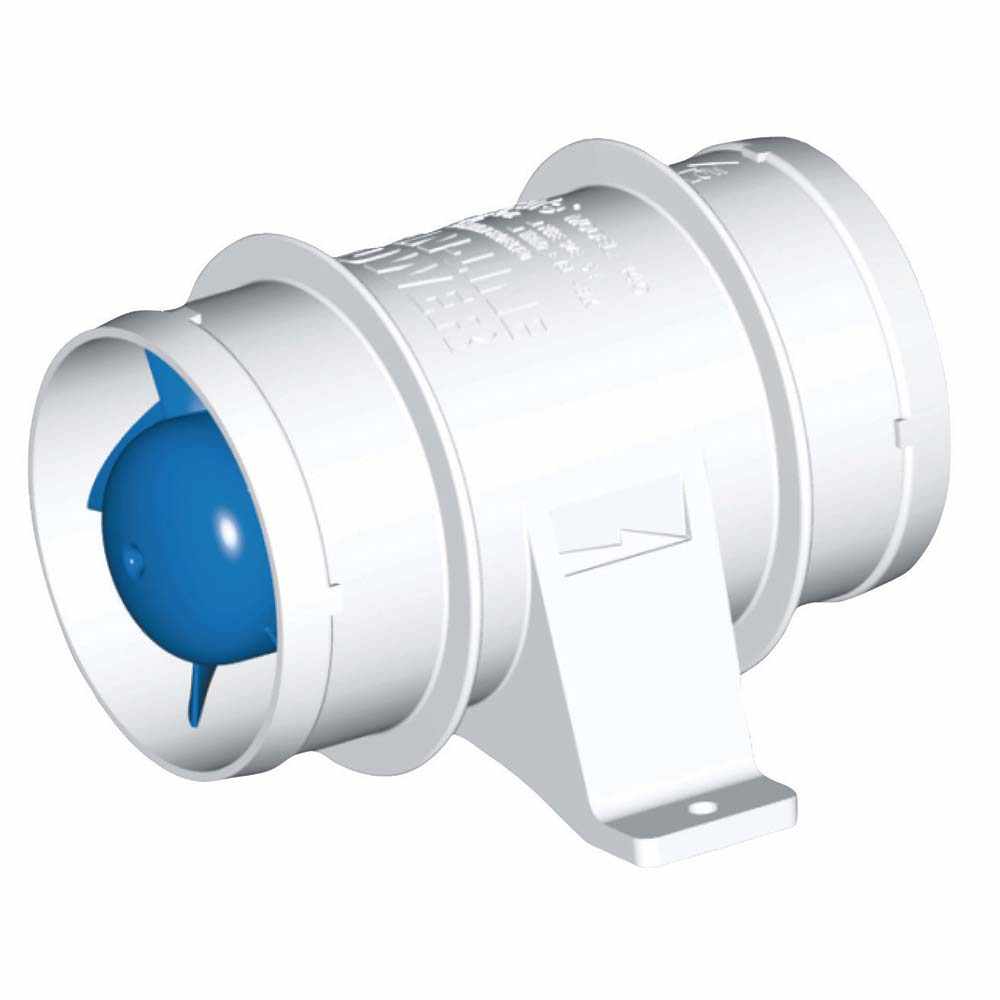 Rule In-Line 3 inch 24V bilge blower with corrosion-resistant housing and 3.8 cu. m/min airflow