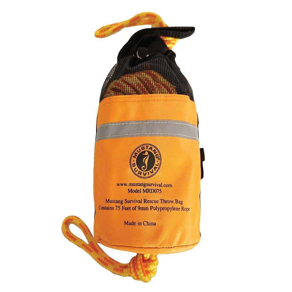 Mustang Throw Bag with 75-foot polypropylene rope and reflective tape for water rescue