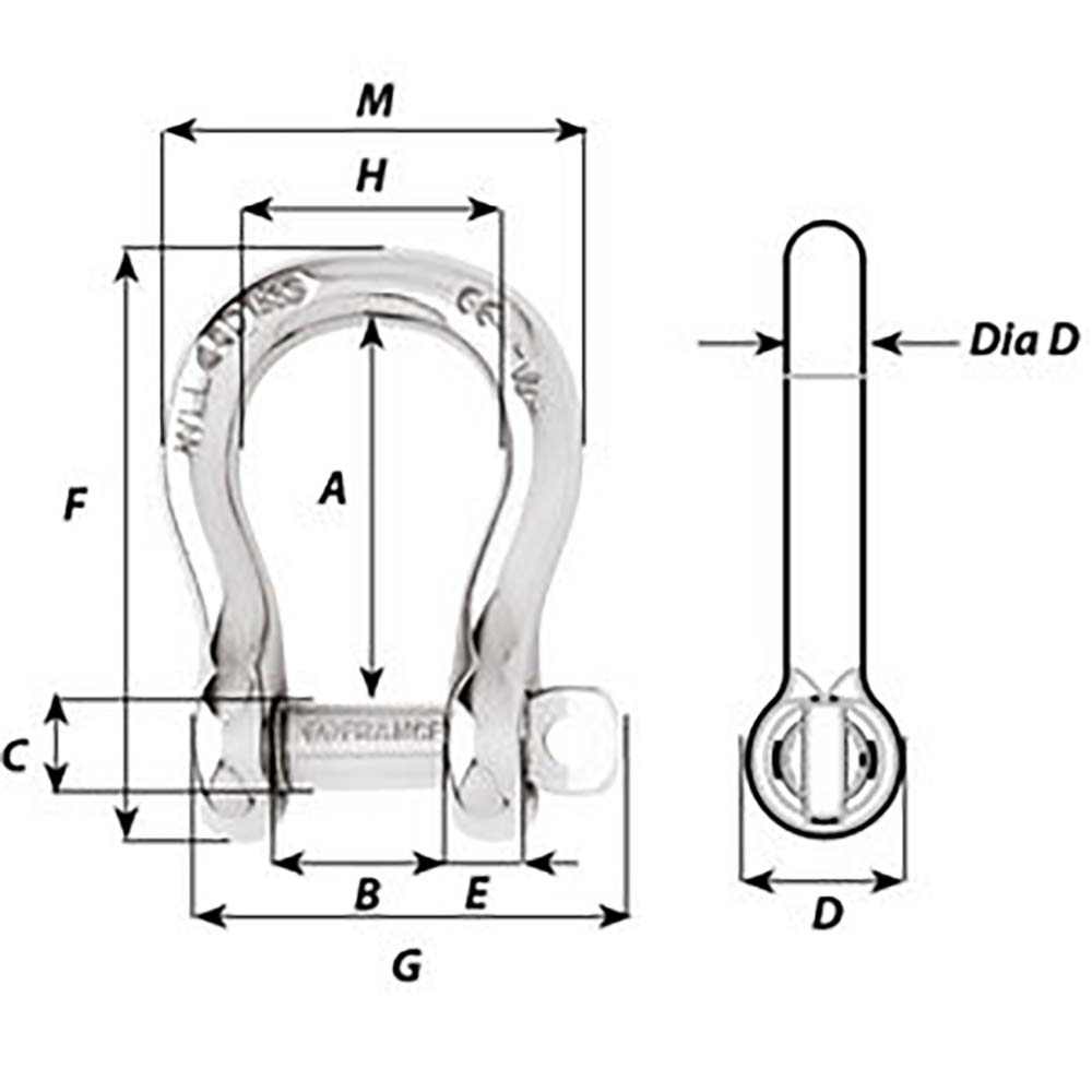Wichard Captive Pin Bow Shackle 10mm stainless steel lifting hardware diagram