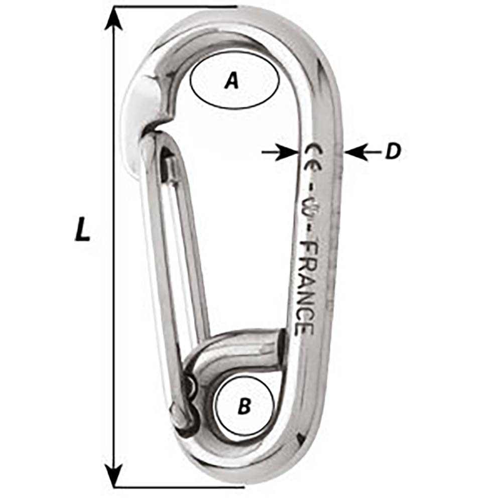 Wichard Symmetric Carbine Hook 80mm 5/16" stainless steel fastening hardware