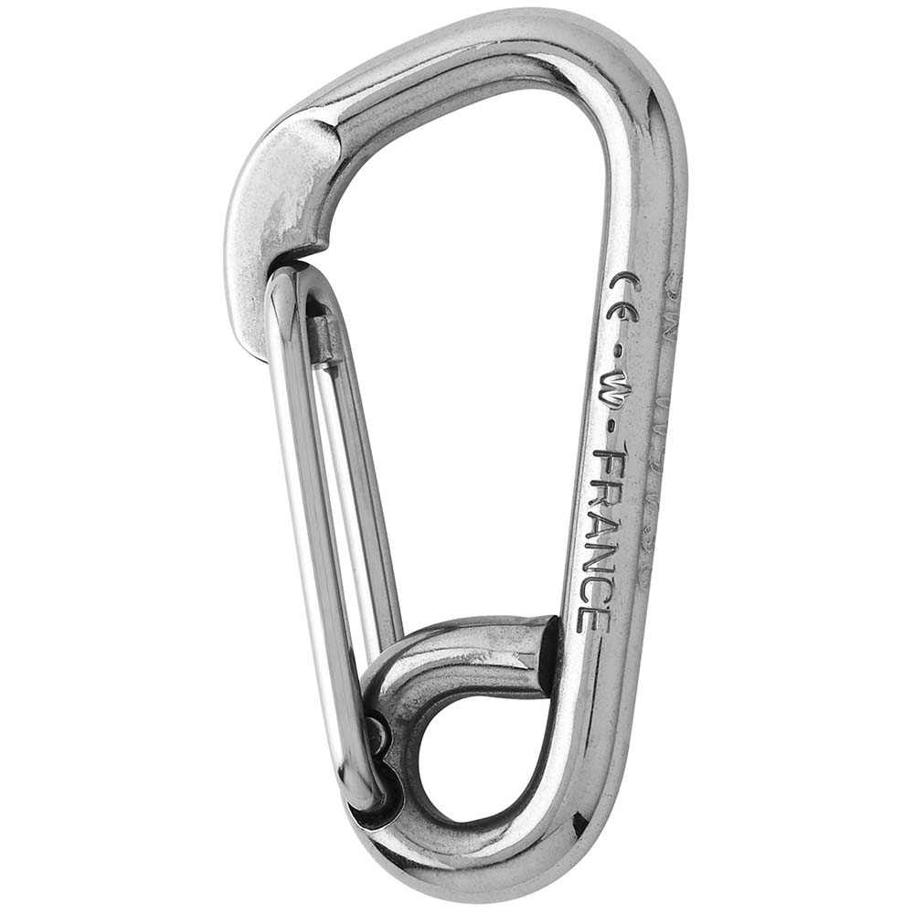 Wichard 60mm asymmetric carbine hook 316L stainless steel with eye for webbing attachment