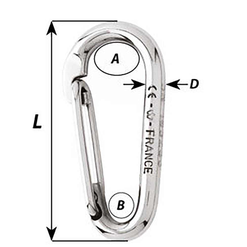 Wichard Symmetric Carbine Hook 60mm stainless steel clip without eye for fastening applications