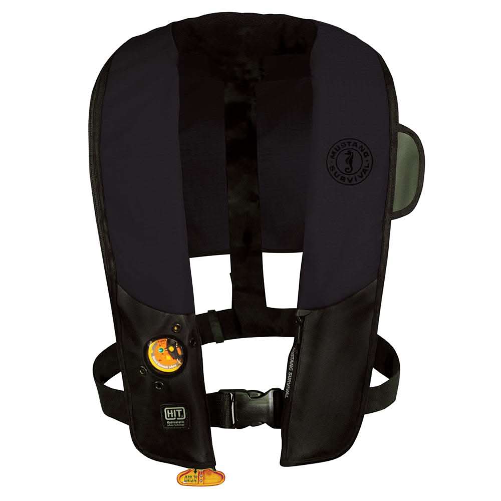 Mustang HIT Inflatable PFD for law enforcement in black with hydrostatic inflator technology and SecureZip closure