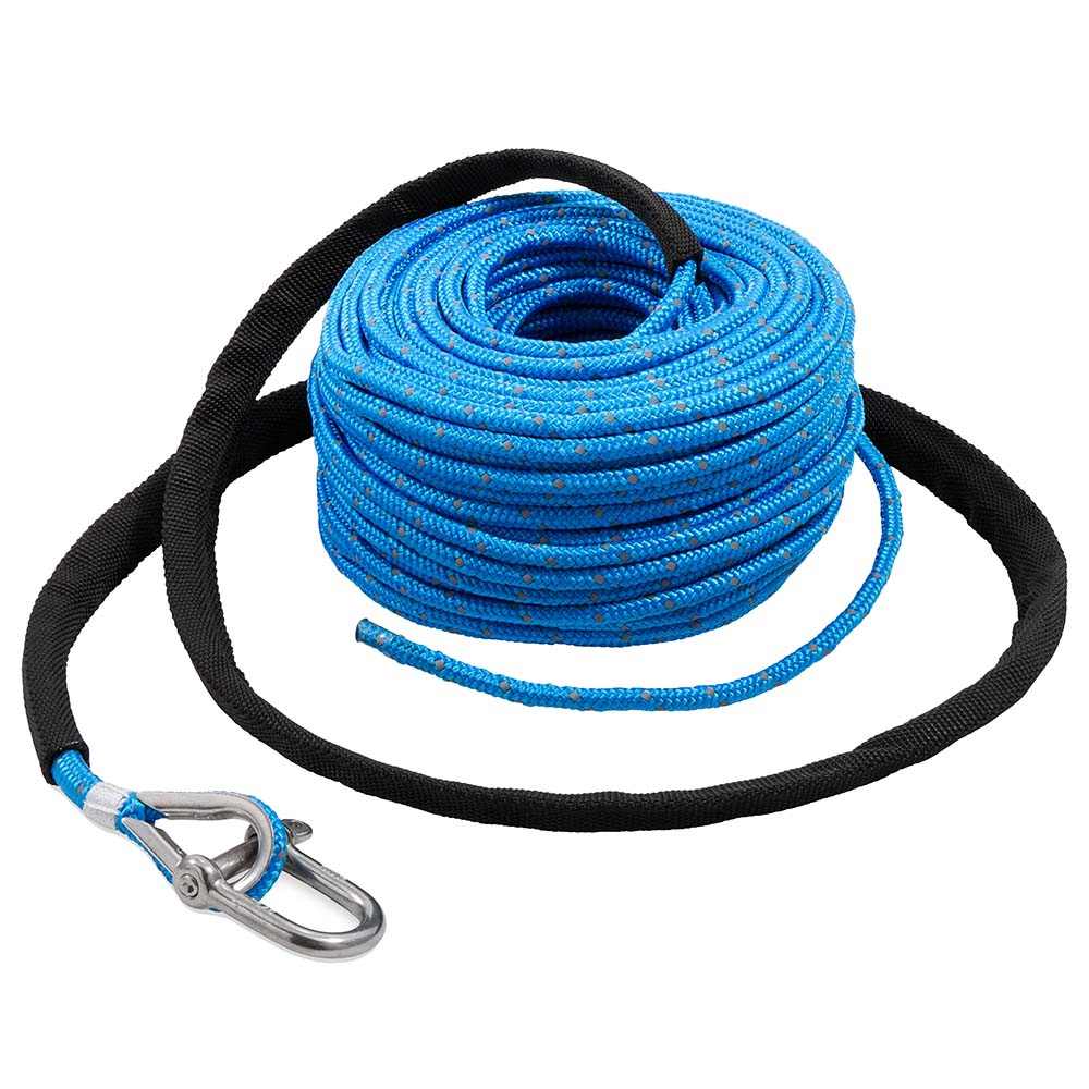 TRAC Anchor Rope 5mm x 100' with stainless steel shackle and factory loop for saltwater and freshwater use