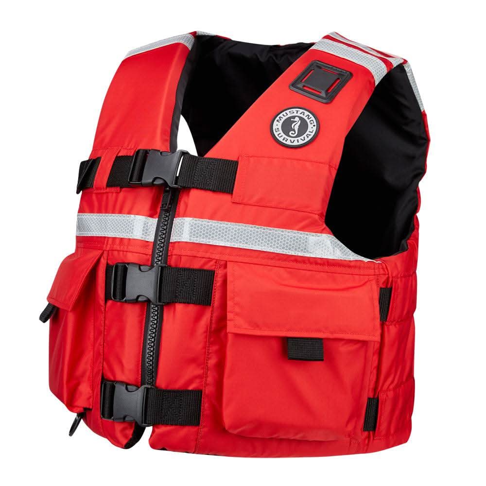 Mustang SAR Vest red medium with SOLAS reflective tape and front cargo pockets