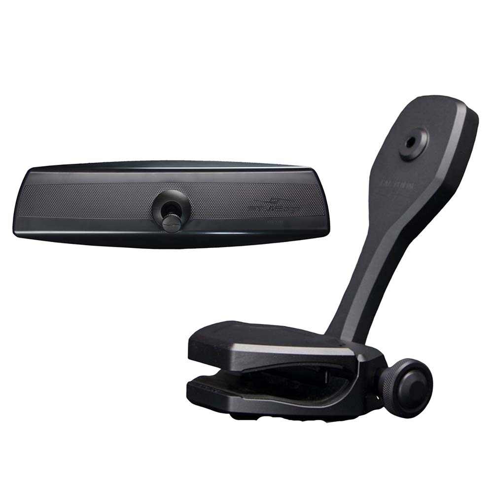 Black VR-140 PRO panoramic mirror and ZXR-320 pivoting windshield mirror bracket kit for boats
