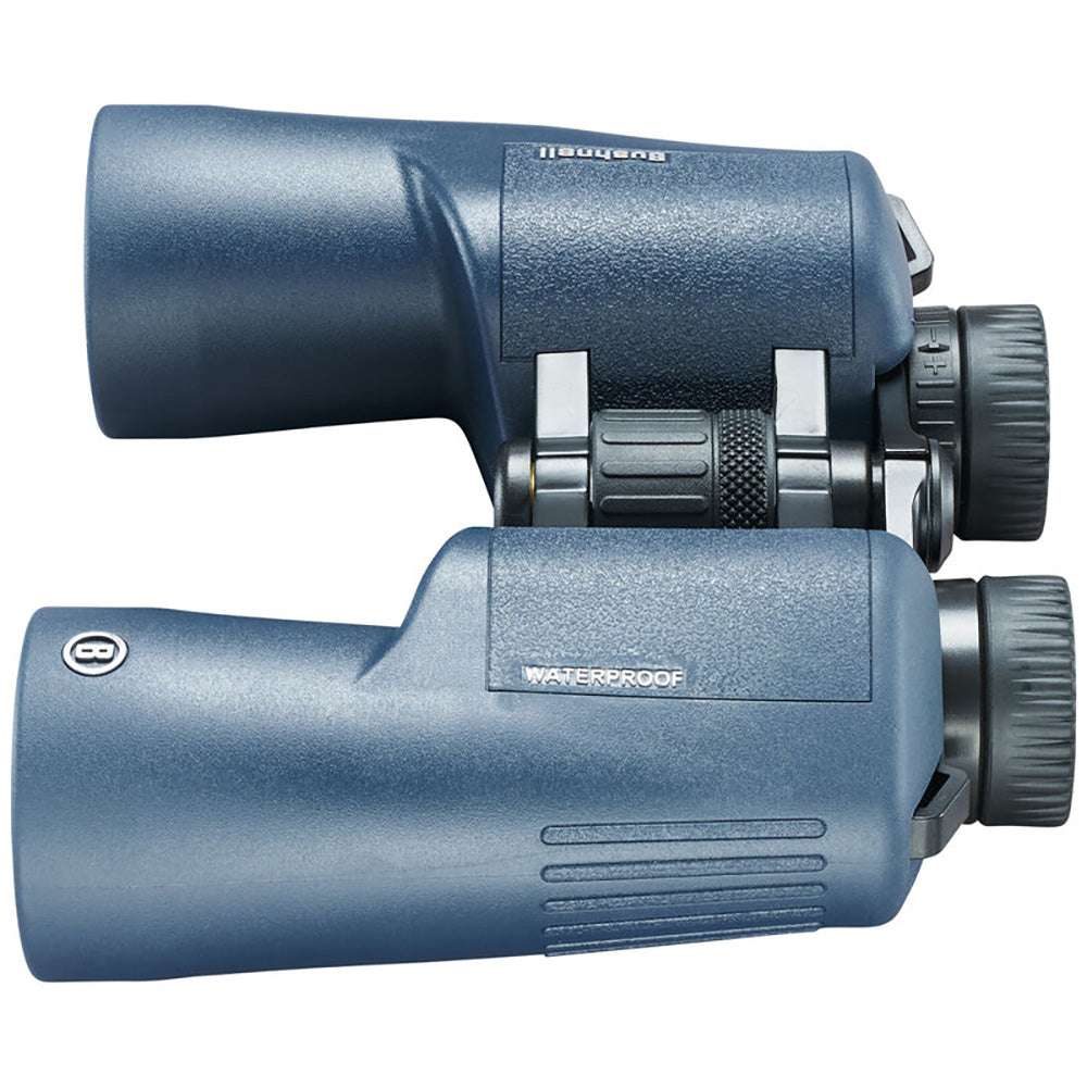 Bushnell 7x50mm H2O waterproof binoculars with dark blue Porro prism design and twist-up eyecups