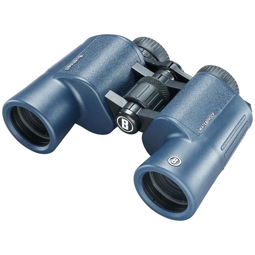 Bushnell 12x42mm H2O waterproof binoculars with blue aluminum body and Porro prism design