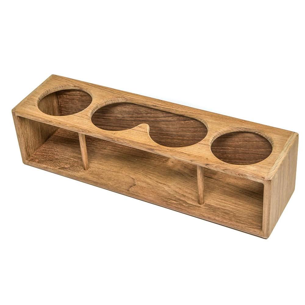 Whitecap Four Drink Binocular Rack made of teak wood holding four drinks or binoculars
