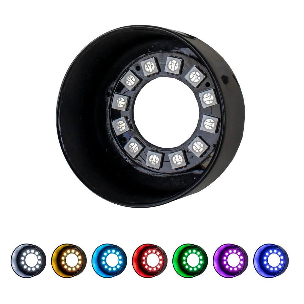 Sea-Dog LED RGB Rod Holder Cap Light with 12 LEDs and 2-inch diameter showing multiple color modes
