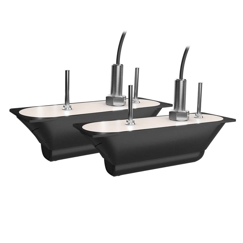 Pair of Garmin GT56UHD-THP thru-hull mount transducers for high-definition sonar imaging