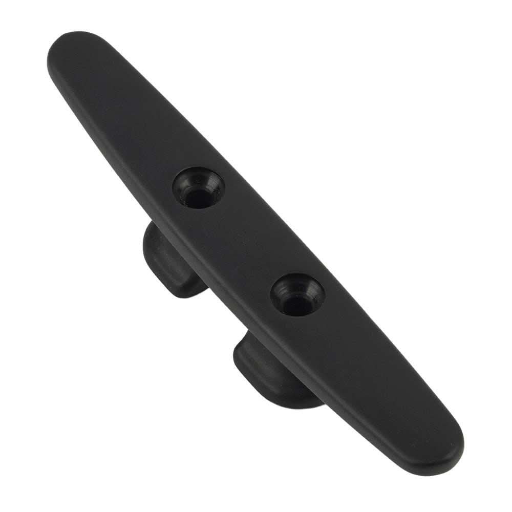 Schaefer Aluminum Deck Cleat 4 inch black marine boat cleat with two fastener holes