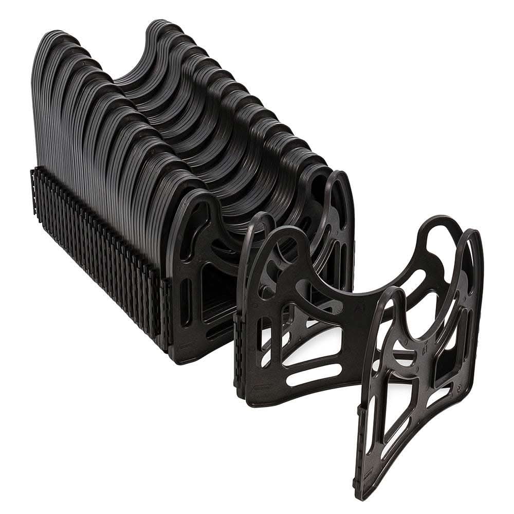 Camco Sidewinder plastic sewer hose support with deep cradles and snap-fit hinges, 30 feet long, lightweight and sturdy