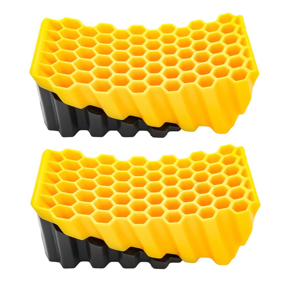 Camco Curved Leveler and Wheel Chock 2-pack with honeycomb design for vehicle leveling and wheel safety