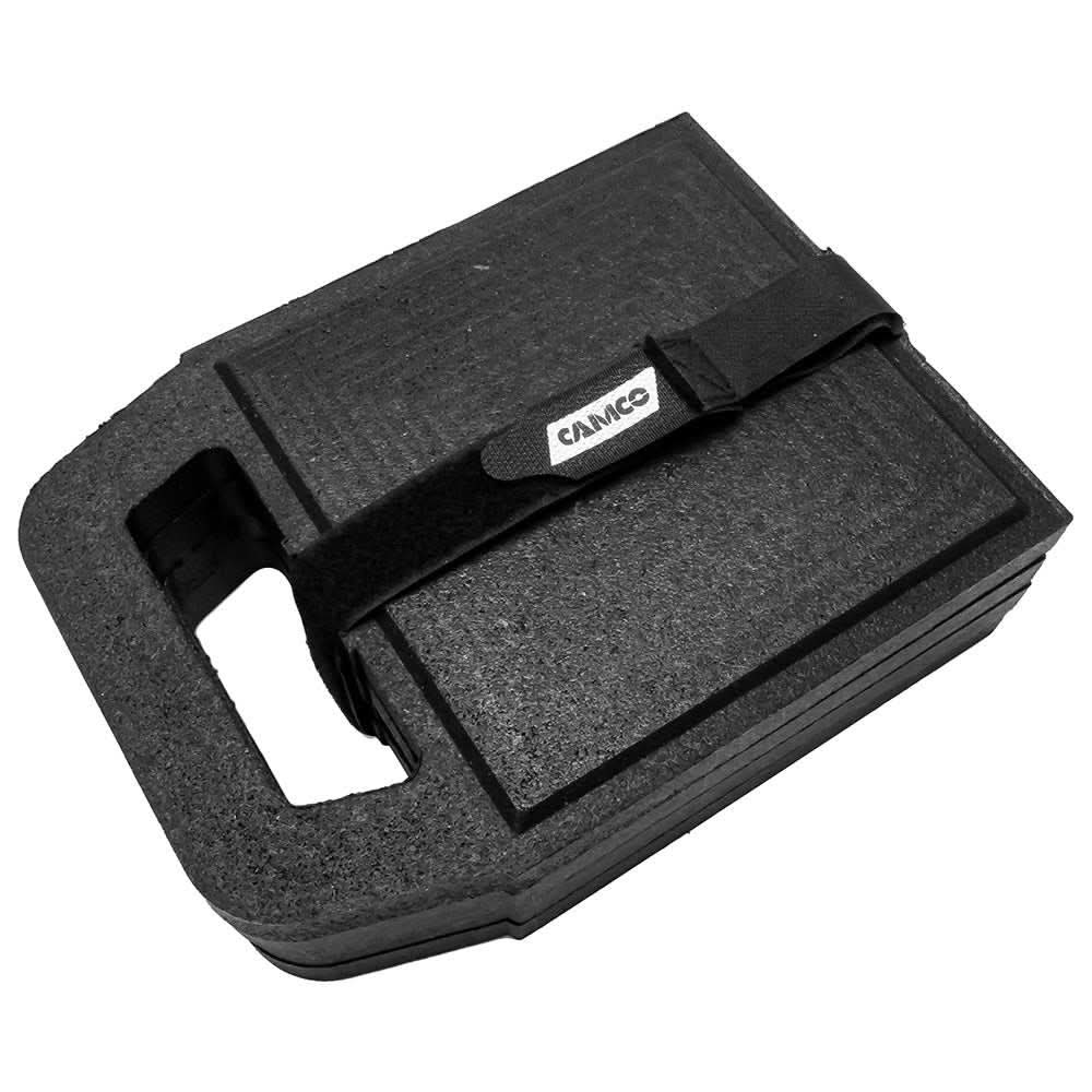 Camco Stabilizer Jack Pads 4-pack rubber pads with handle for uneven ground, UV resistant and weather-proof