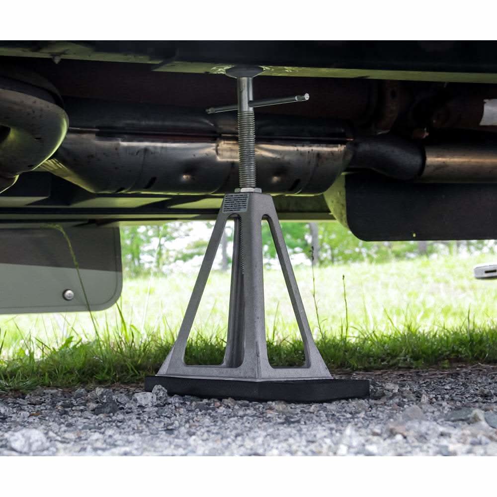 Camco Stabilizer Jack Pads rubber 6.2x6.2 inches under jack on gravel ground