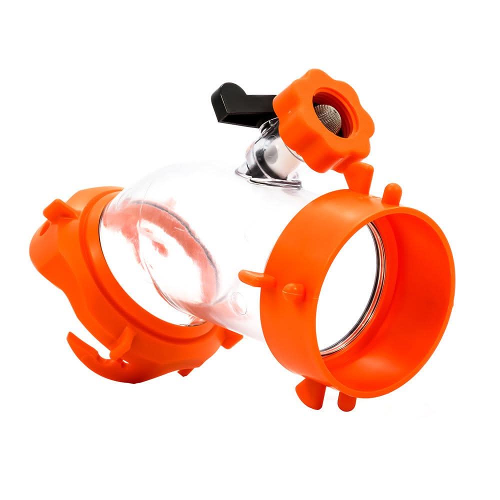 Camco Rhino Blaster RV tank rinser with clear elbow and orange bayonet swivel fitting