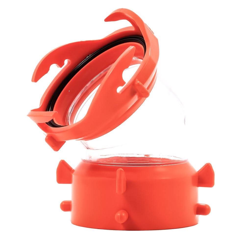 Camco RhinoFLEX 45-Degree Swivel Clear Sewer Hose Fitting with red swivel lug and bayonet connection